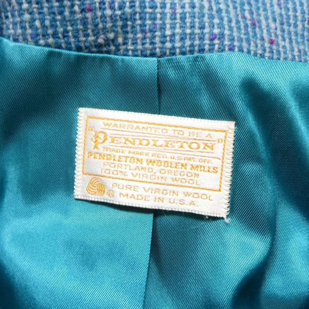 Vintage‎ Pendleton Blazer Womens Medium Blue Wool Tweed Speckled Jacket USA